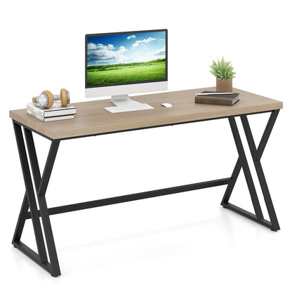 150cm Computer Desk with Heavy-duty Metal Frame and Crossbar-Grey