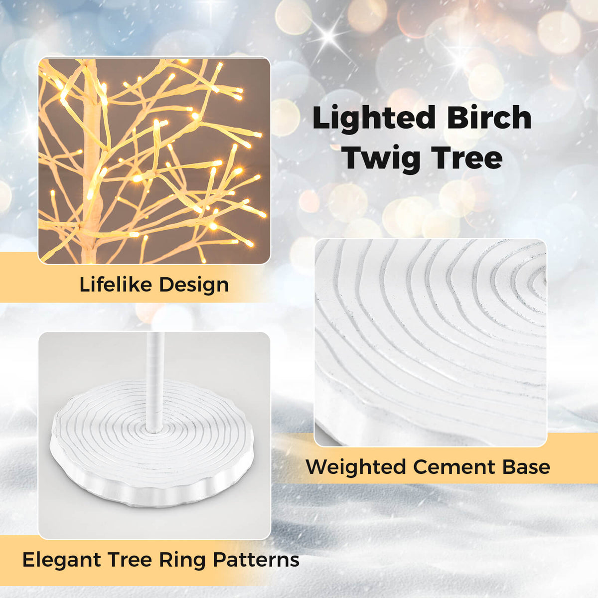 1.5/1.8m Lighted Birch Tree Twig Tree with 240 Warm White LED Lights-1.5 M