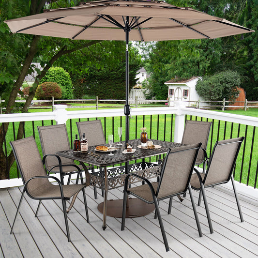 150 cm Outdoor Patio Dining Table Cast Aluminum with Umbrella Hole-Bronze