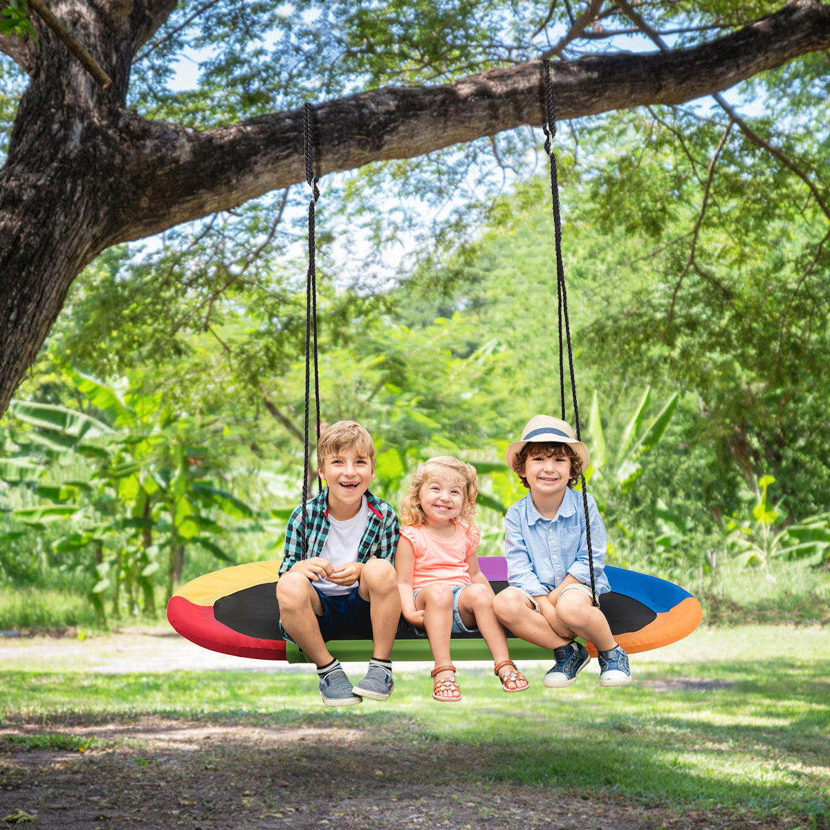150 cm Oval Swing with Height-Adjustable Rope for Outdoor Indoor-Multicolor