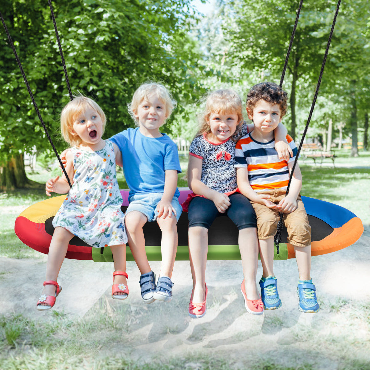 150 cm Oval Swing with Height-Adjustable Rope for Outdoor Indoor-Multicolor