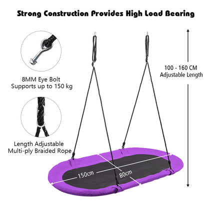 150 cm Oval Swing with Height-Adjustable Rope for Outdoor Indoor-Purple
