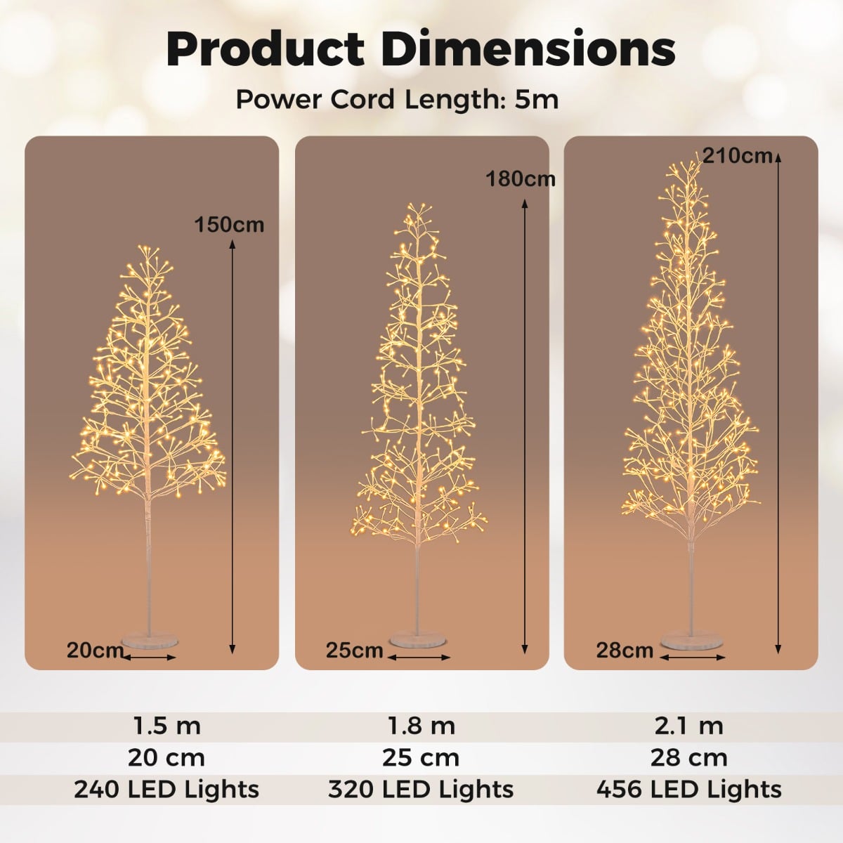 1.5/1.8m Lighted Birch Tree Twig Tree with 240 Warm White LED Lights-1.5 M