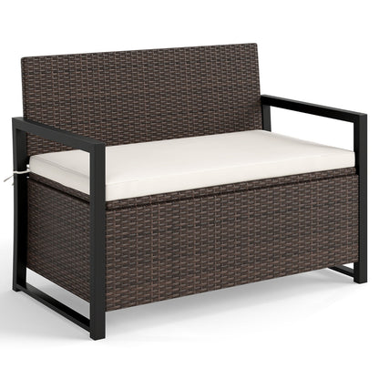 150L Outdoor Storage Bench with Padded Cushion-Brown
