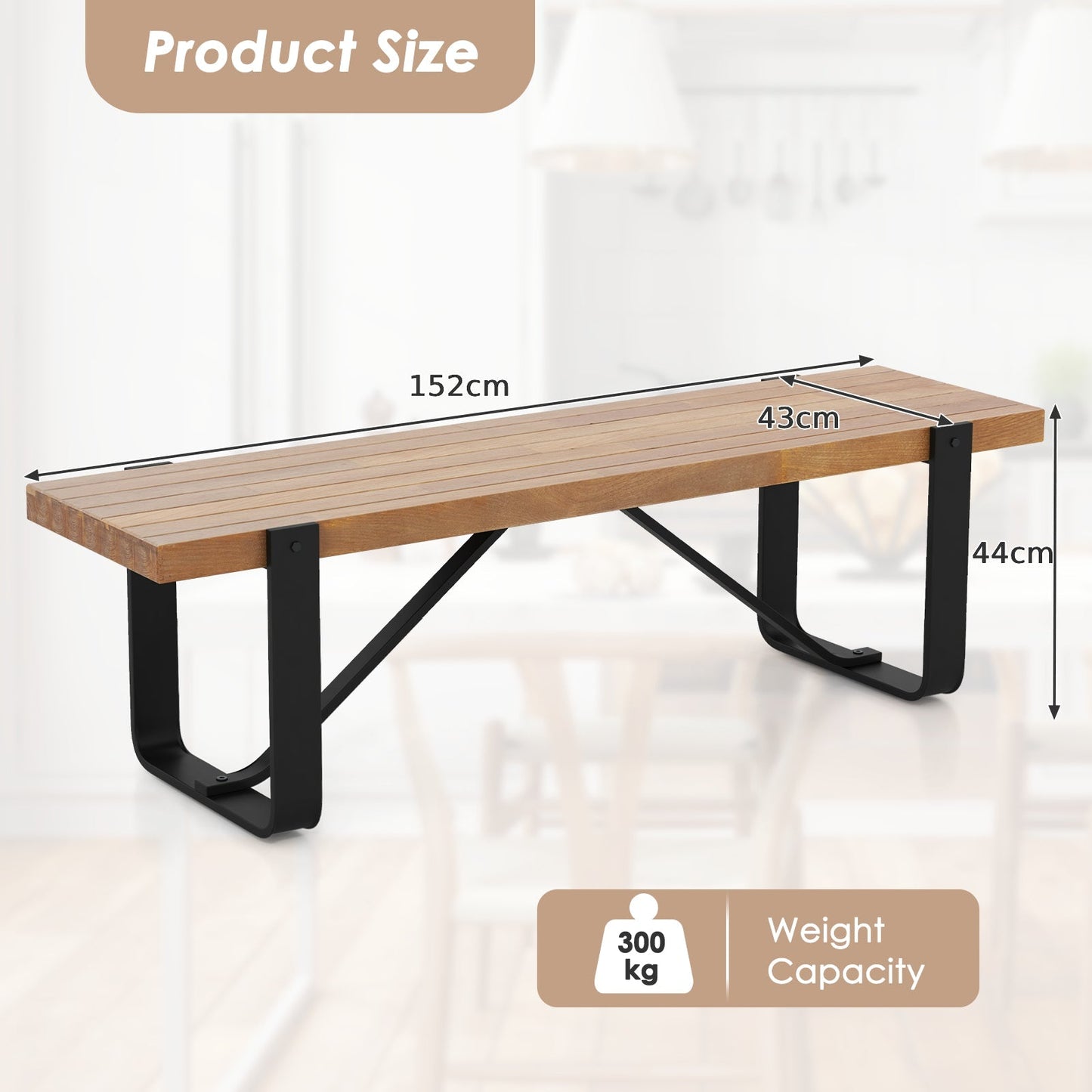 152cm Long Hallway Bench with Metal Frame 300kg Load Bearing-Natural