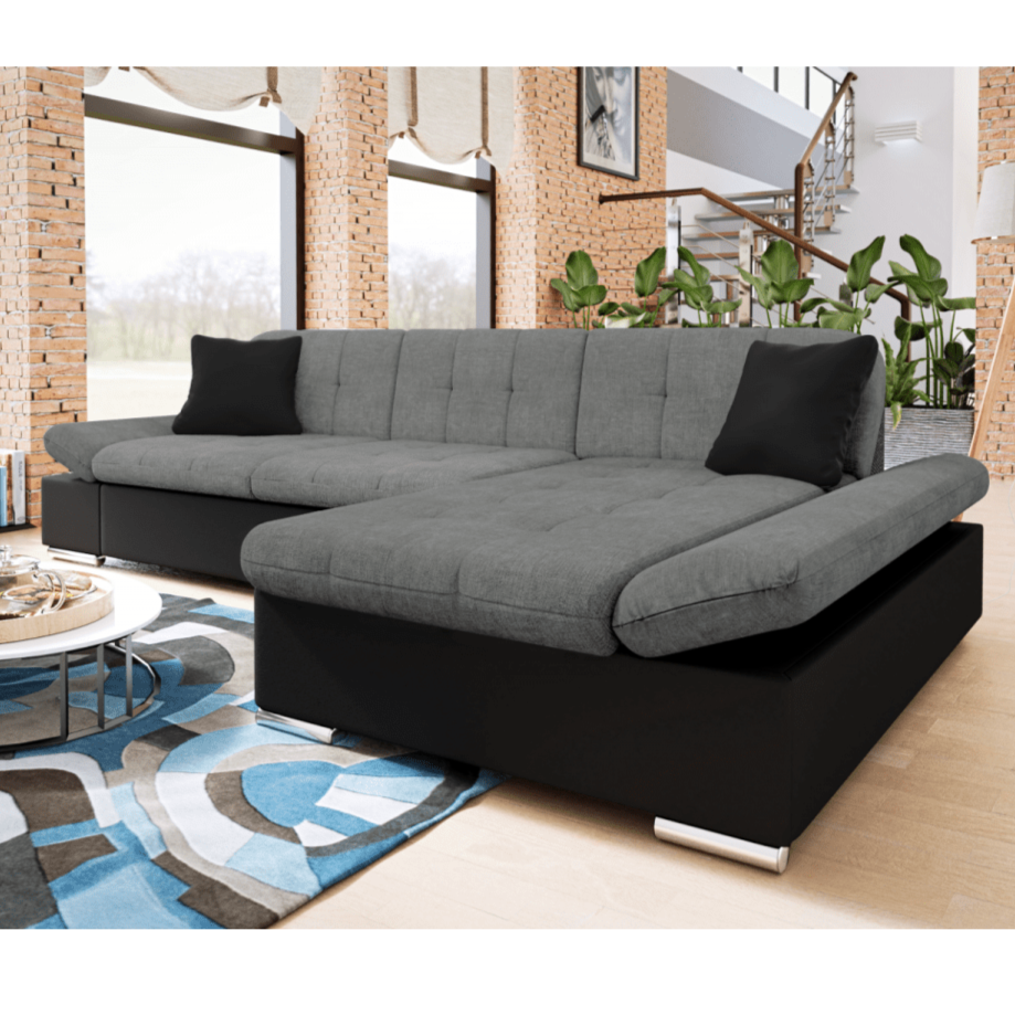 Malvi Leather and Fabric Storage Corner Sofa Bed