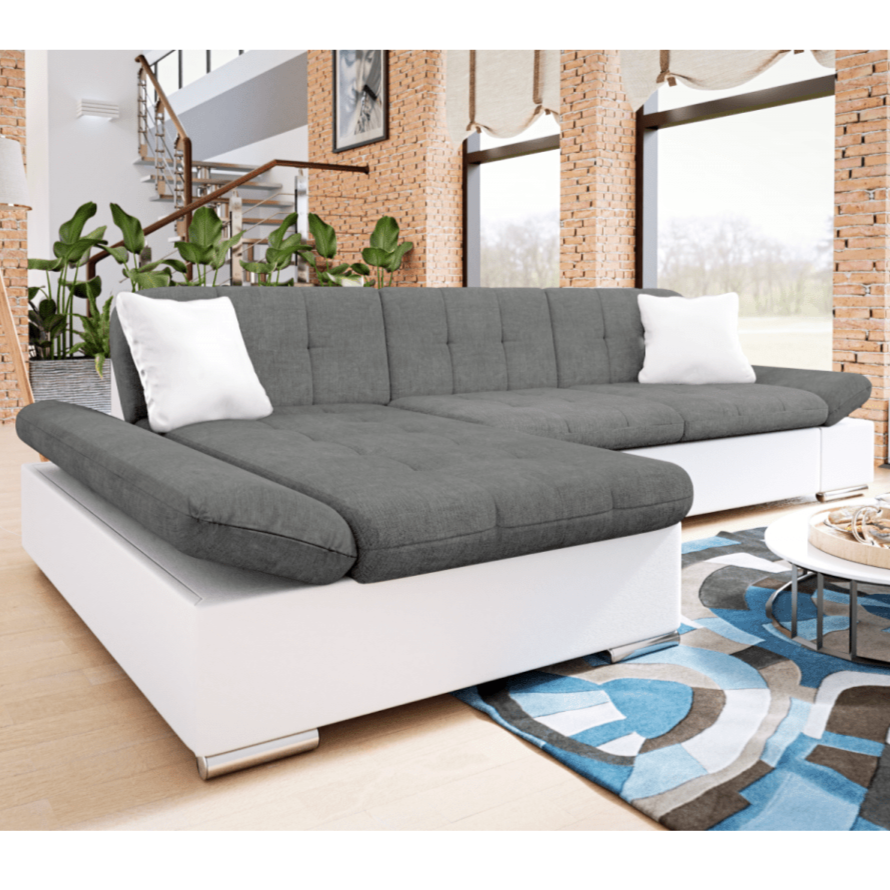 Malvi Leather and Fabric Storage Corner Sofa Bed