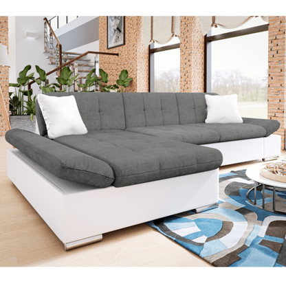 Malvi Leather and Fabric Storage Corner Sofa Bed