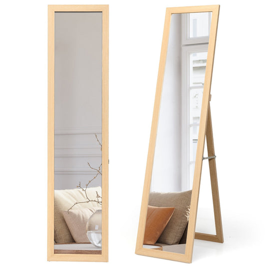 153 x 37 cm Wooden Frame Rectangle Full Length Mirror-Natural