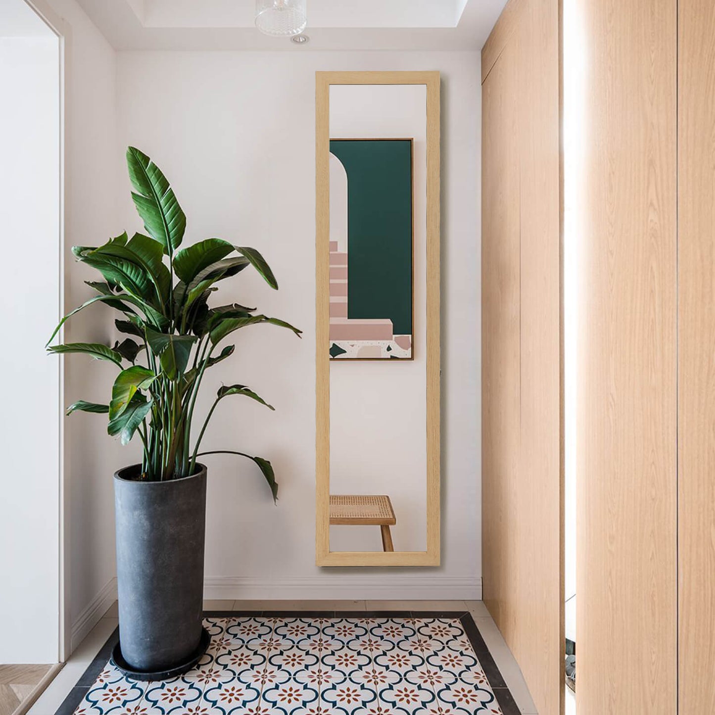 153 x 37 cm Wooden Frame Rectangle Full Length Mirror-Natural