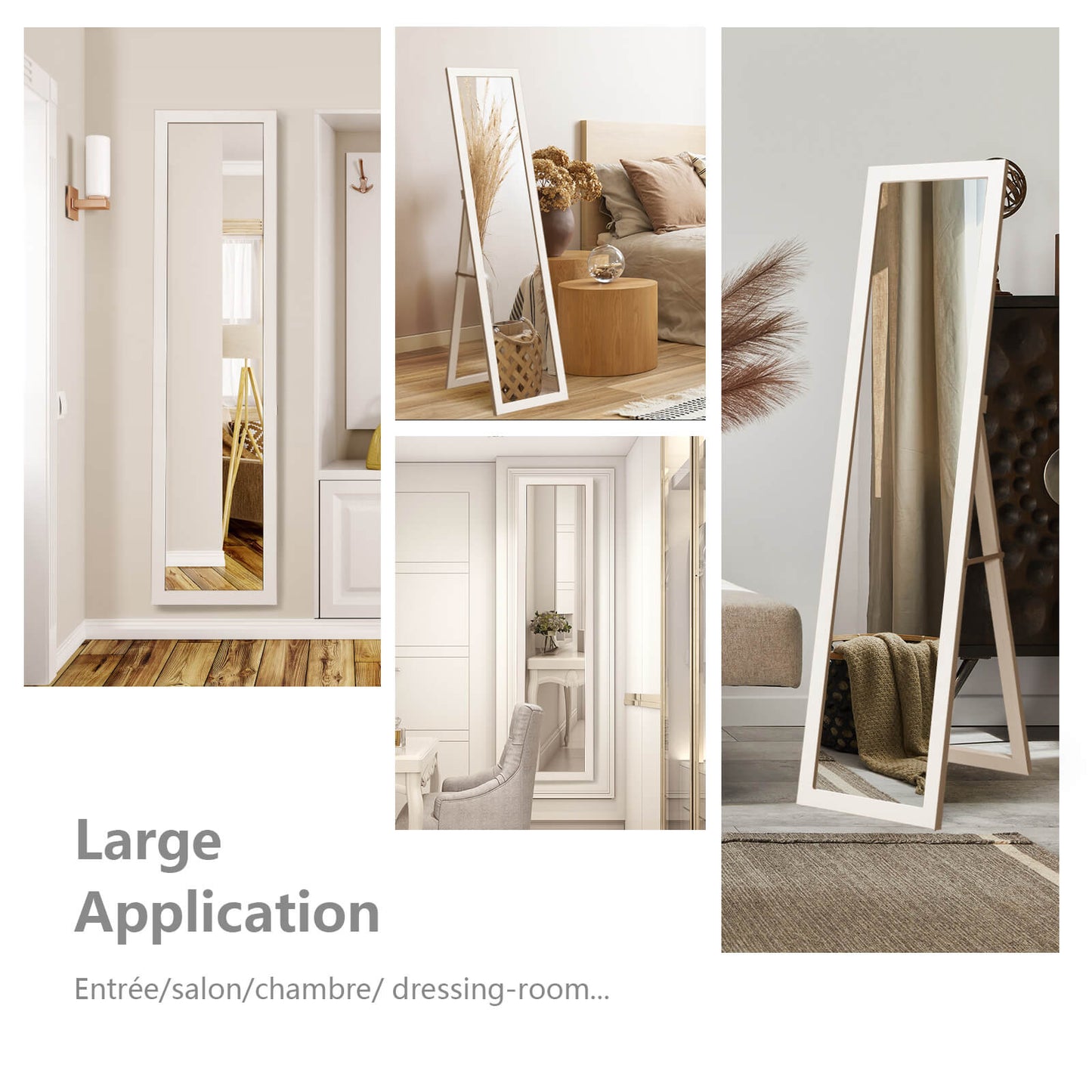 153 x 37 cm Wooden Frame Rectangle Full Length Mirror-White