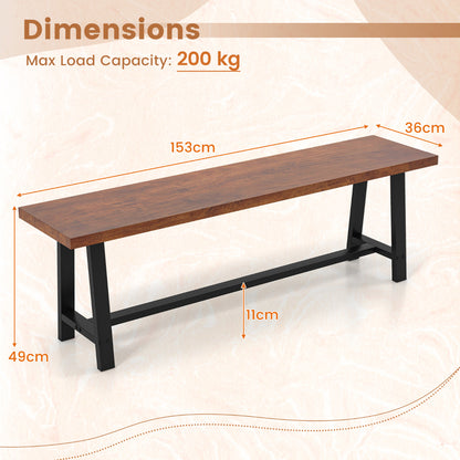 153CM Entryway Shoe Bench 3 Person with Metal Frame-Walnut