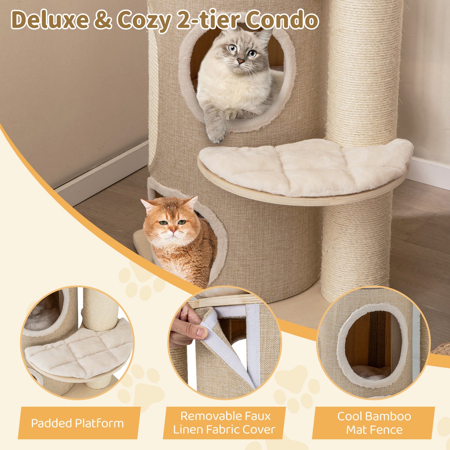 154CM Multi-level Cat Tree with 2-stoery Condo and Top Perch-Natural