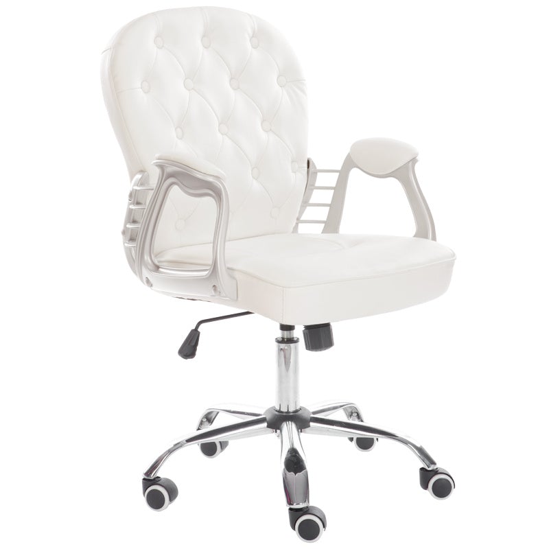 White Faux Leather Office Chair Chesterfield Chair with 360° Rotary Wheels