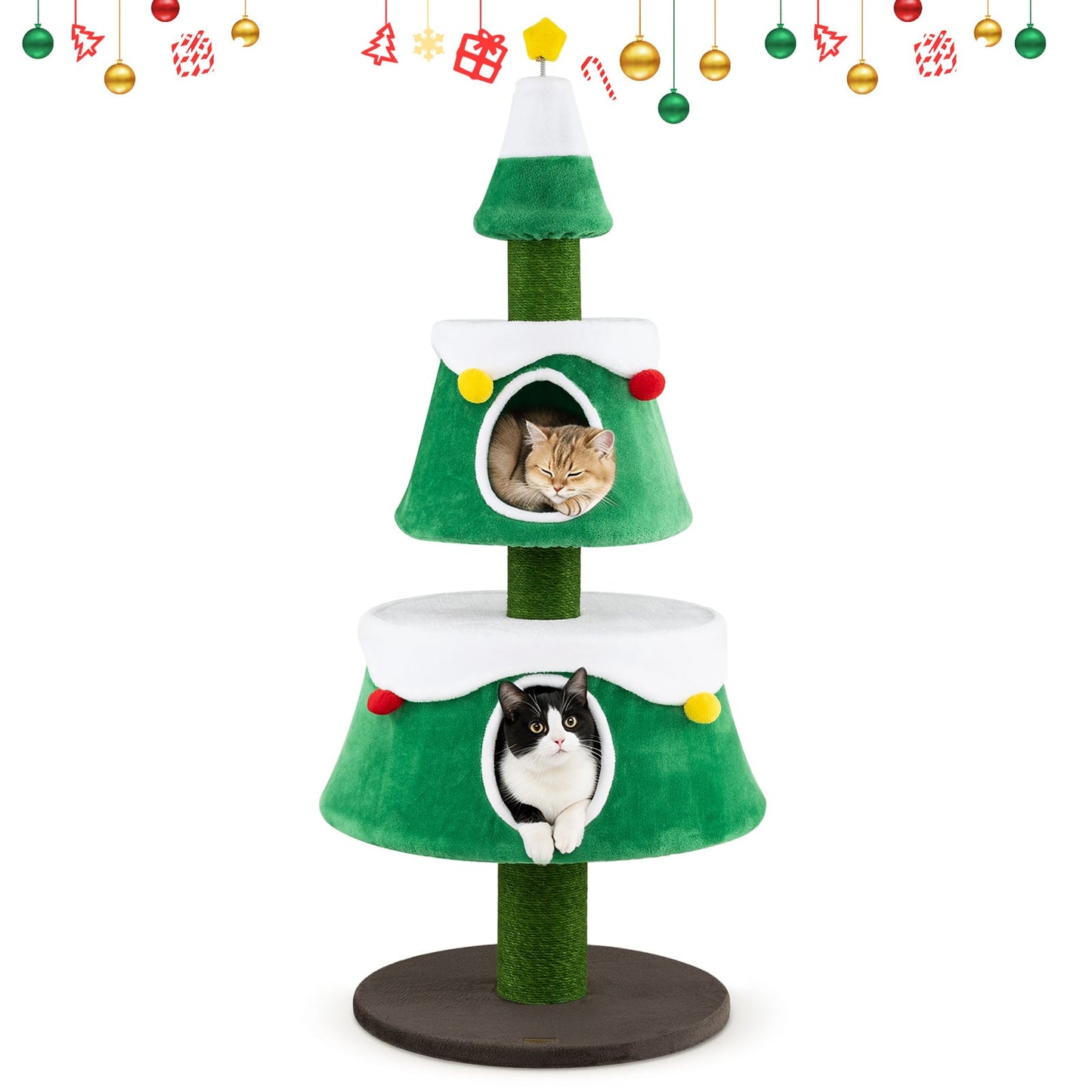 156 cm Cat Christmas Tree with 2 Condos and Scratching Posts for Holiday Style-Green