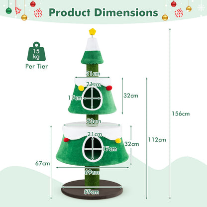156 cm Cat Christmas Tree with 2 Condos and Scratching Posts for Holiday Style-Green