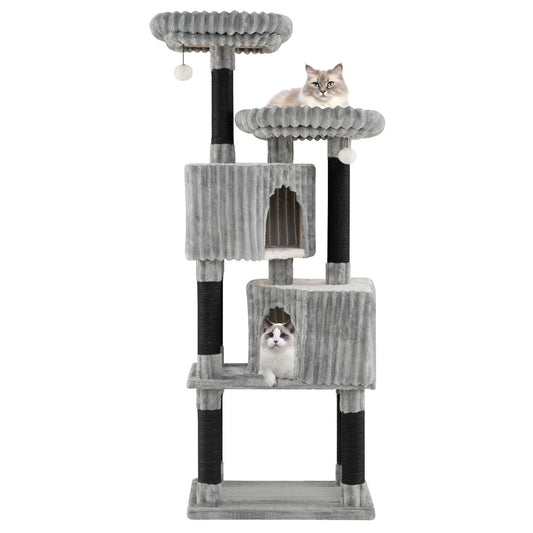 156 cm Large Multi-level Cat Tree with 2 Condos-Light Grey