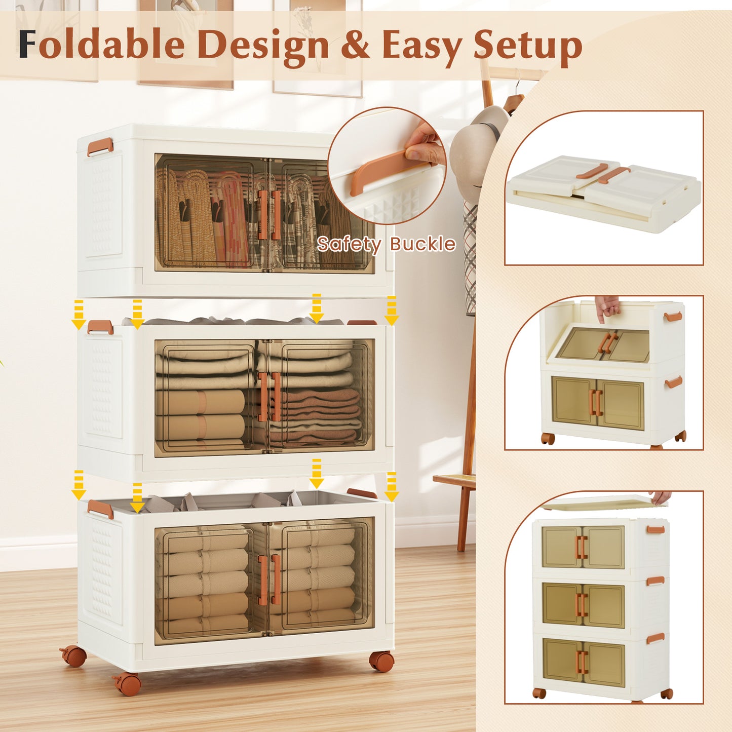 156L Stackable Plastic Collapsible Storage Bins with Lids