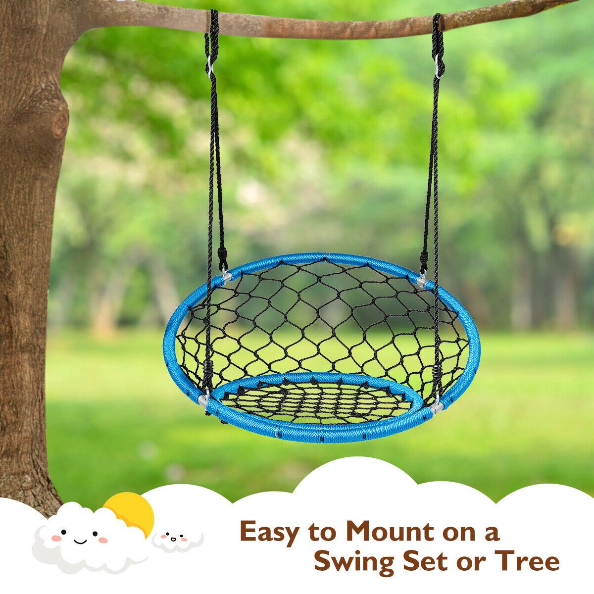 Web Net Hanging Swing Chair Tree Set-Blue