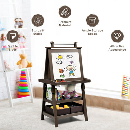 Children's Double-Sided Art Easel with Paper Roll-Brown