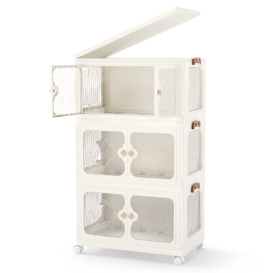 Stackable Storage Containers with Wheels and Lit-White-3-Tier