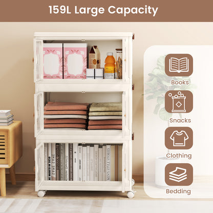 Stackable Storage Containers with Wheels and Lit-White-3-Tier