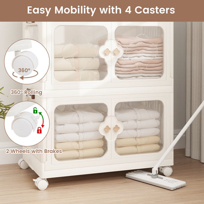 Stackable Storage Containers with Wheels and Lit-White-3-Tier