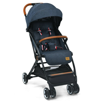 Folding Pushchair with Adjustable Backrest and Footrest-Navy