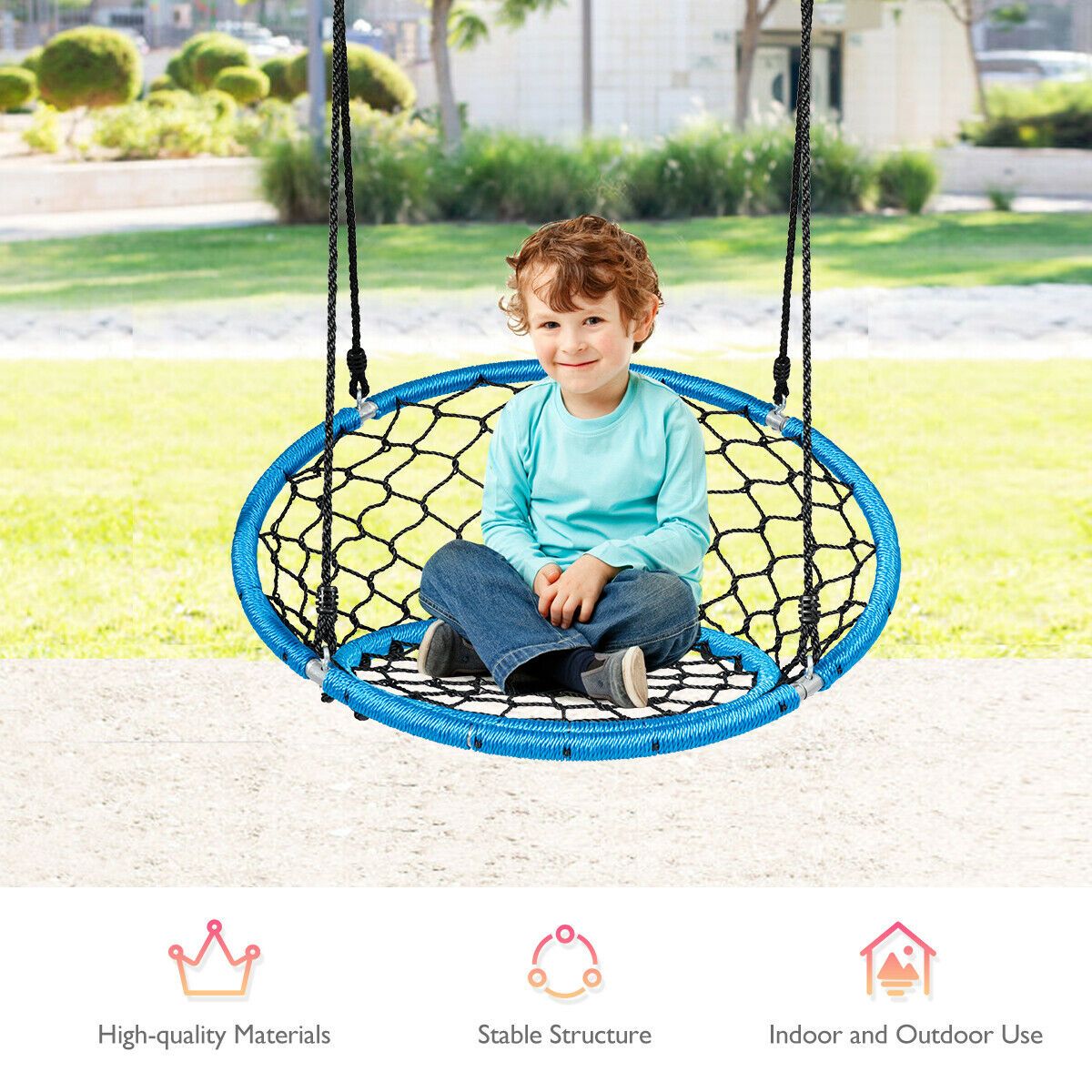 Web Net Hanging Swing Chair Tree Set-Blue