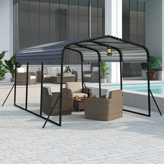 15FT Heavy-Duty Metal Carport Outdoor Garage Car Shelter-Black
