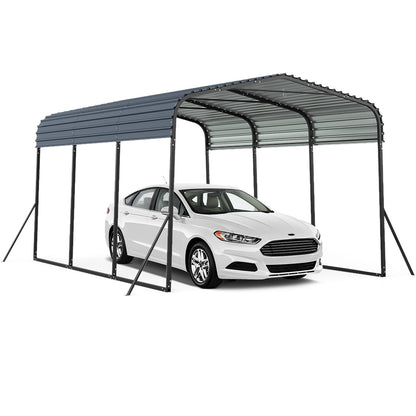 15FT Heavy-Duty Metal Carport Outdoor Garage Car Shelter-Black