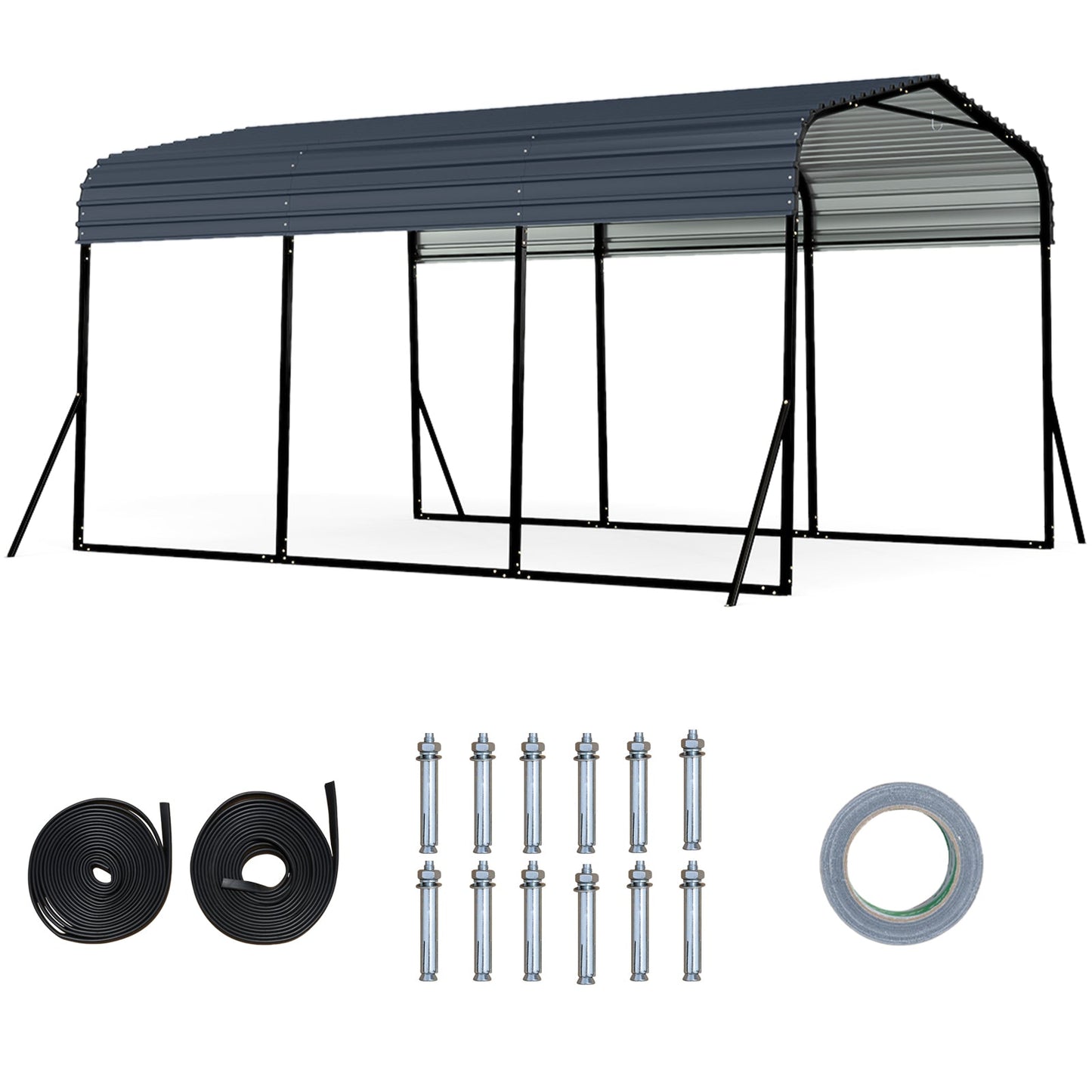 15FT Heavy-Duty Metal Carport Outdoor Garage Car Shelter-Black
