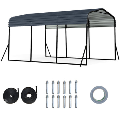 15FT Heavy-Duty Metal Carport Outdoor Garage Car Shelter-Black