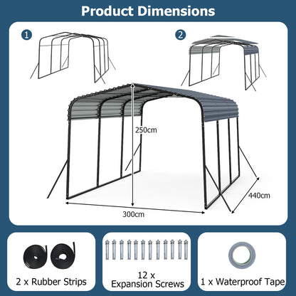 15FT Heavy-Duty Metal Carport Outdoor Garage Car Shelter-Black