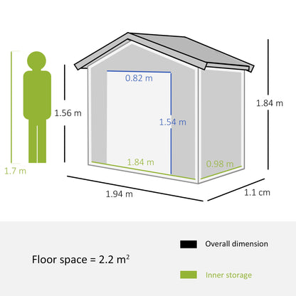 Outsunny 6.5ft x 3.5ft Metal Garden Storage Shed for Outdoor Tool Storage with Double Sliding Doors and 4 Vents, Grey