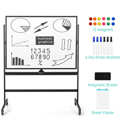Mobile Magnetic Double-Sized Whiteboard with 4 Lockable Wheels