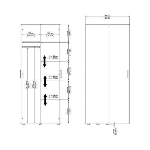 Classic Design Woodgrain 2 Doors Wardrobe - White