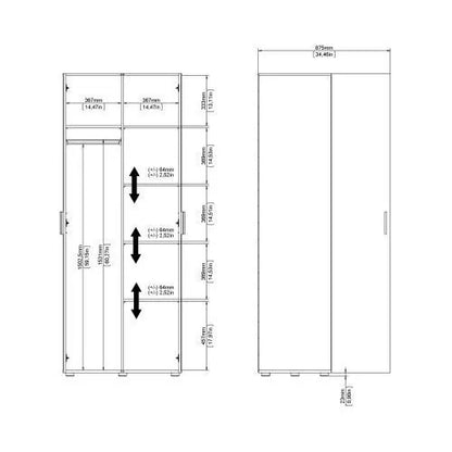 Classic Design Woodgrain 2 Doors Wardrobe - White