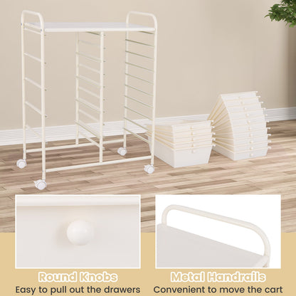 15 Drawer Rolling Storage Cart with 4 Wheels for Beauty Salon-White