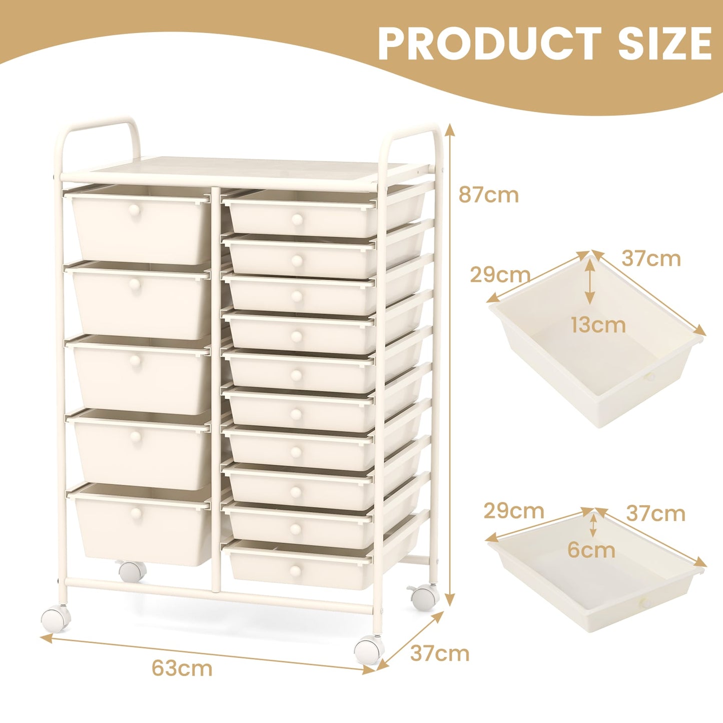 15 Drawer Rolling Storage Cart with 4 Wheels for Beauty Salon-White