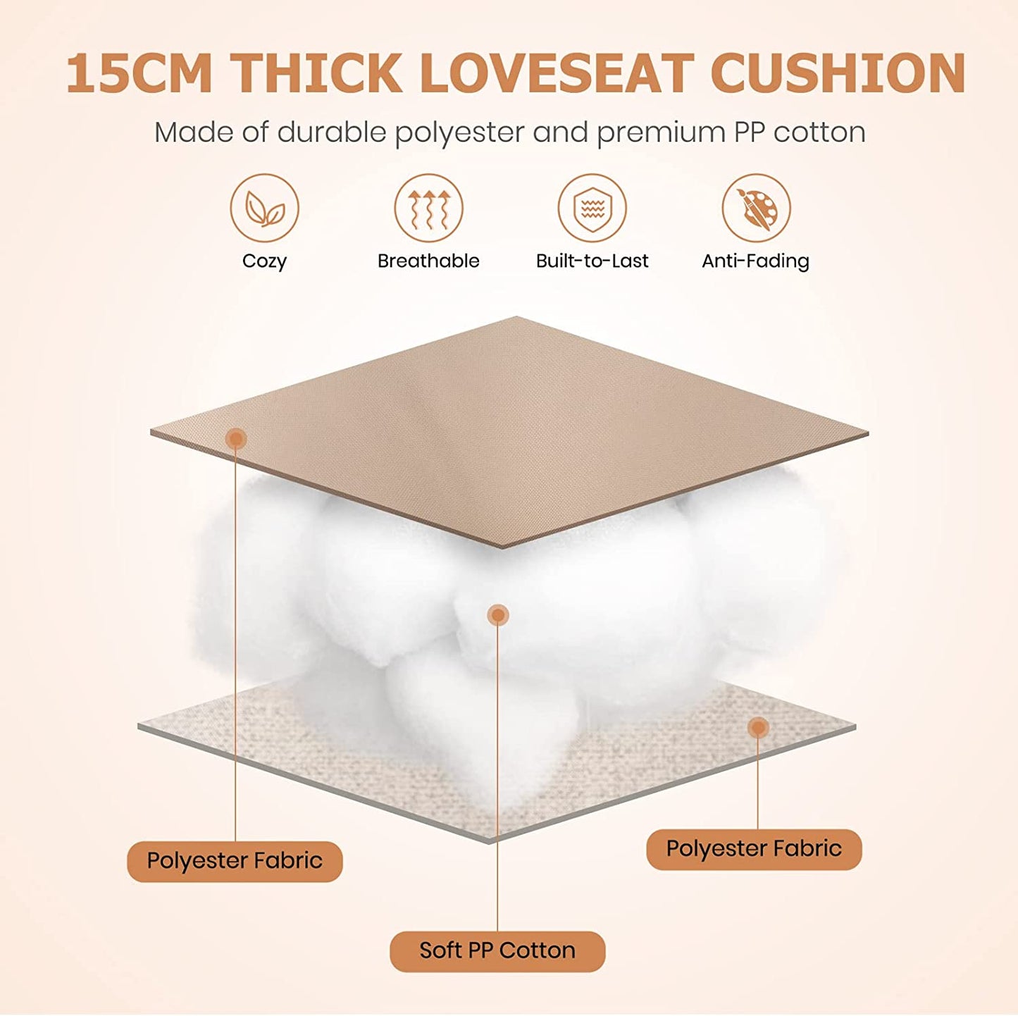 15cm Thick Garden Bench Cushion for Outdoor and Indoor Use-Beige