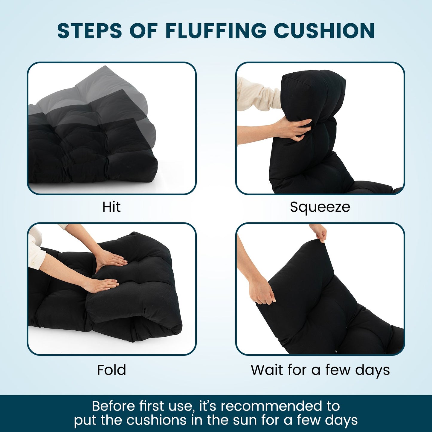 15cm Thick Garden Bench Cushion for Outdoor and Indoor Use-Black
