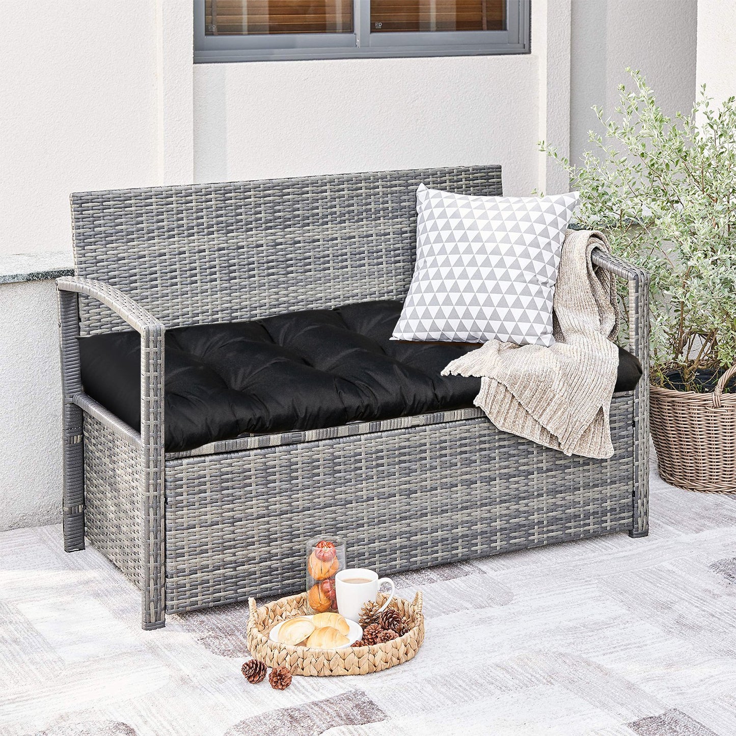 15cm Thick Garden Bench Cushion for Outdoor and Indoor Use-Black