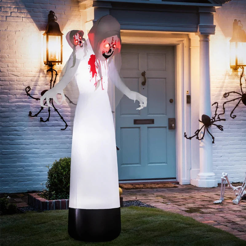 Outsunny 8.9FT Tall Halloween Inflatable Witch Ghost with Three Heads, Blow Up Outdoor Halloween Decoration with Build-in LED Lights for Garden, Lawn, Party