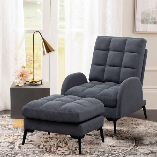 Upholstered Adjustable Backrest Velvet Sleeper Recliner Come with Ottoman