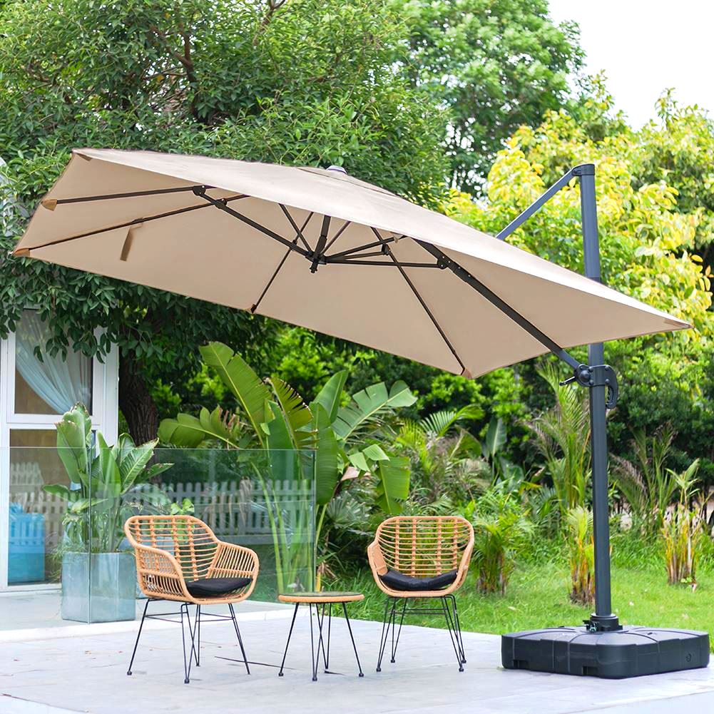 Taupe 3 x 3 m Square Cantilever Parasol Outdoor Hanging Umbrella for Garden and Patio