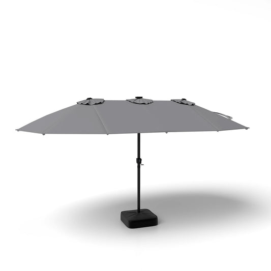 15ft Double-Sided Patio Umbrella with 144 Solar LED Lights Crank Handle Base Included-Grey