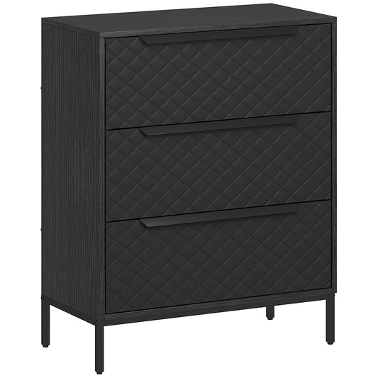 HOMCOM Chest of Drawers, Dresser with 3 Fabric Drawers and Aluminium Handles - Black