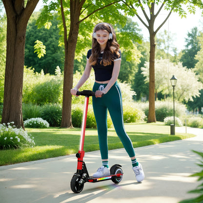 SPORTNOW Folding Electric Scooter for Kids, with Dual Brakes, Front Suspension, LED Colourful Lights, Red