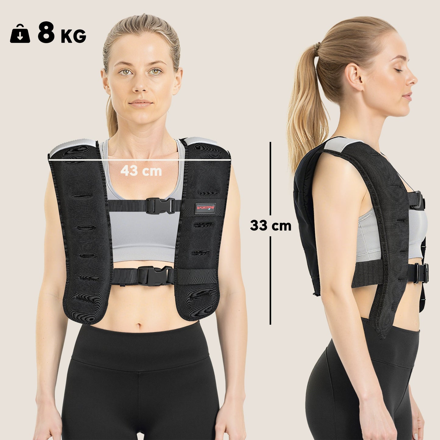 SPORTNOW Weighted Vest, 8 kg Weight Vest with Adjustable Straps, Reflective Strips, Black